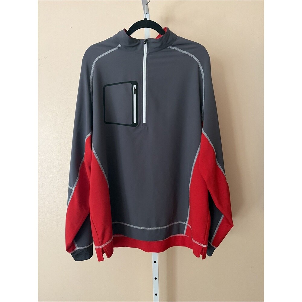 FootJoy 1/4 Zip Pullover Lightweight Jacket Gray Red Mens XL Wyndgate Gold Club